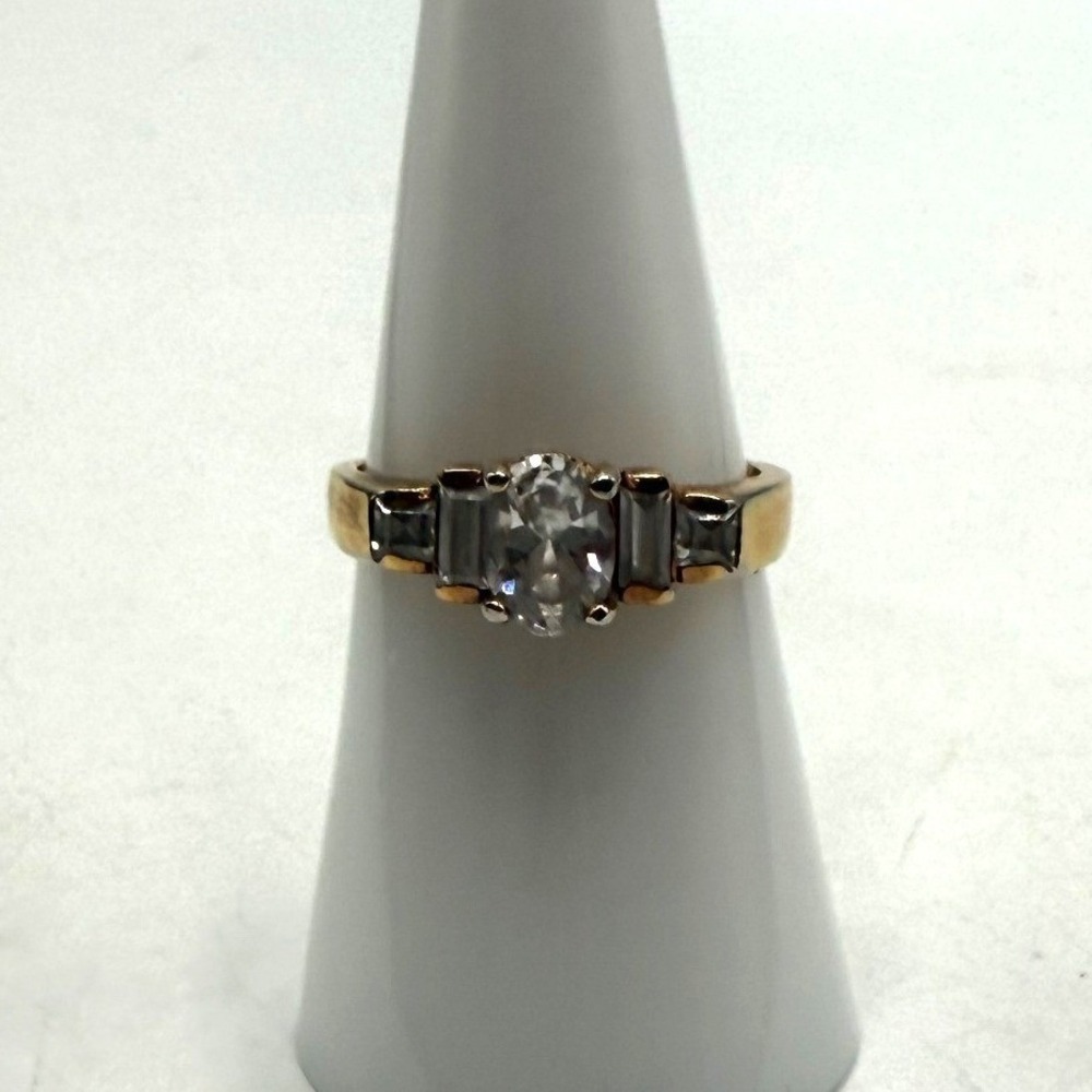 Gold Tone Oval Cut Cubic Zirconia Five Stone Statement Ring Size 7